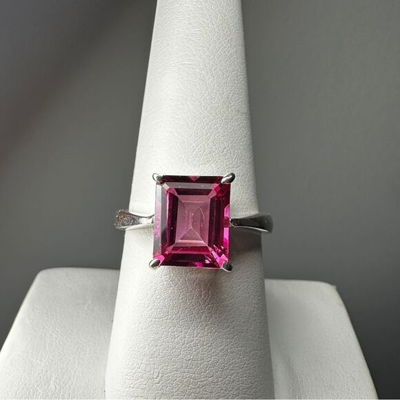 Jenstones LLC Jewelry - NWOT 8x10mm emerald cut Pink CZ stone, solitaire ring in solid sterling silver!